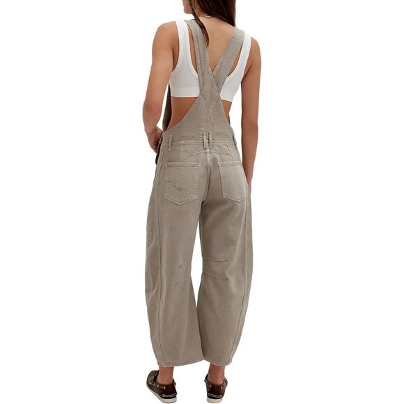 Free People Good Luck Overalls Women's Size Medium Cobblestone NWT $148 - Picture 5 of 8